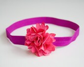 Hot Pink Flower and Fuschia Baby Elastic Headband