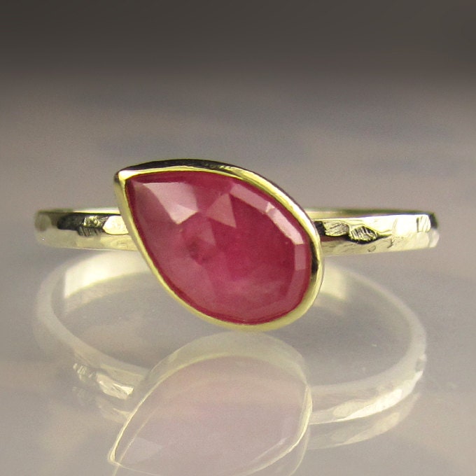 Rose Cut Pink Sapphire Gemstone Ring - Recycled 14k and 18k Yellow Gold