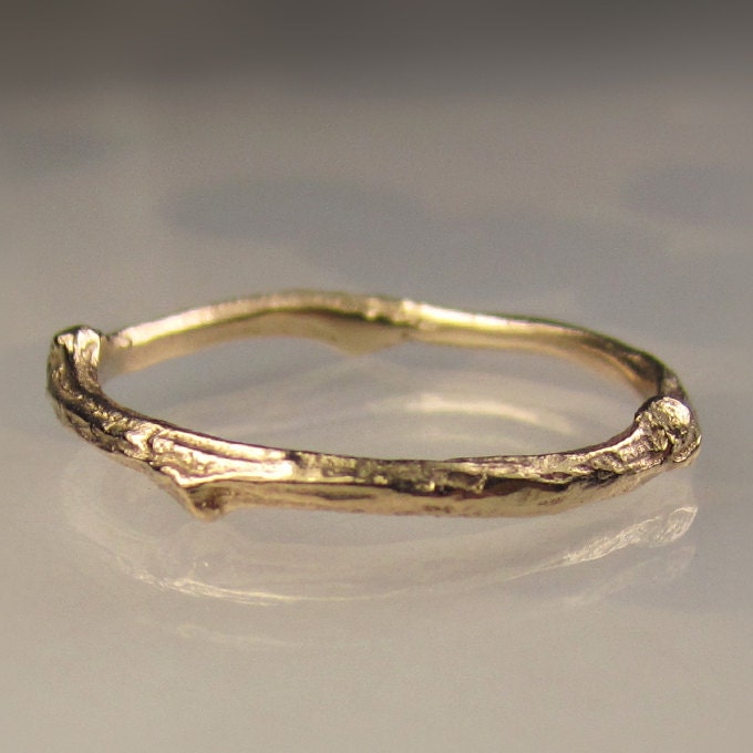 14k Gold Twig Band, Gold Wedding Band, 14k Yellow Gold or 14k White Gold
