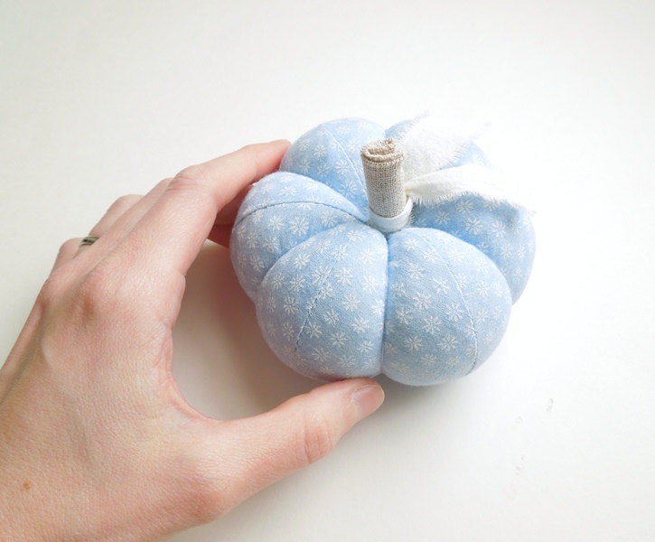 Cornflower Blue and White Pumpkin Pincushion