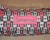 Nap Mat - Monogrammed Groovy Guitars in Petal Nap Mat with Pink Double-sided Minky Blanket