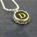 LETTER "D" - Typewriter Key Pendant Necklace - Silver Rim with Black Celluloid