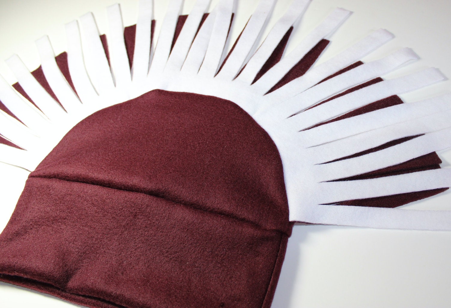 Maroon and White Polar Fleece Mohawk Hat