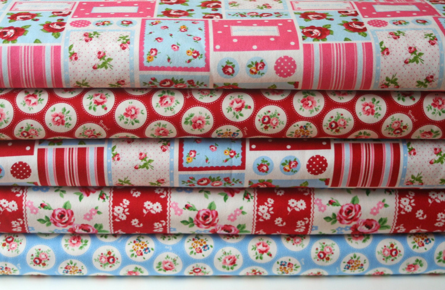 NEW, Japanese, Flower Rose Bouquet Collection, Fat Quarter Bundle of 5