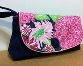 navy wristlet clutch with Lilly Pulitzer floral
