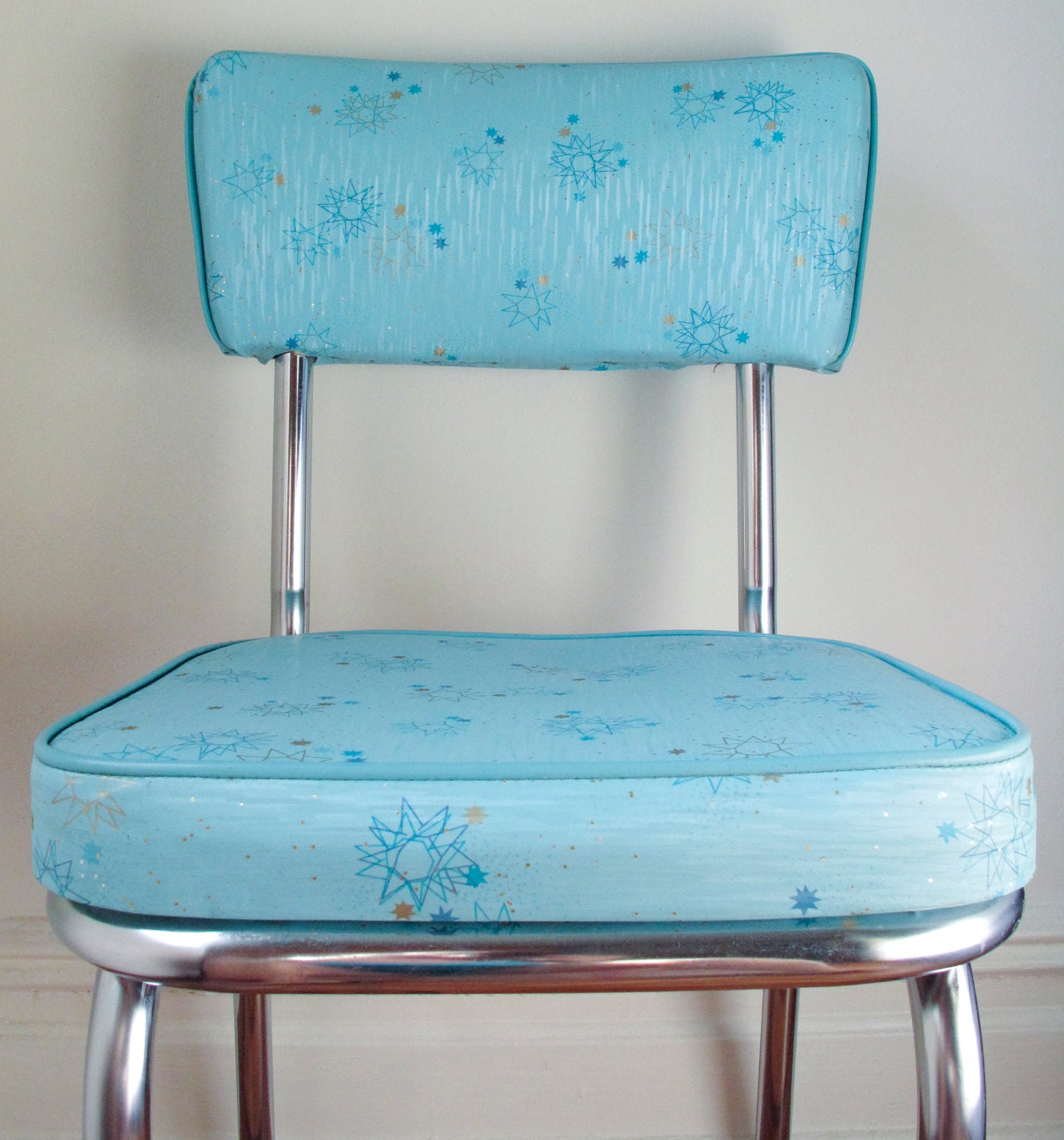Vintage circa 1950s kitchen chairs, aqua atomic pattern - SALE