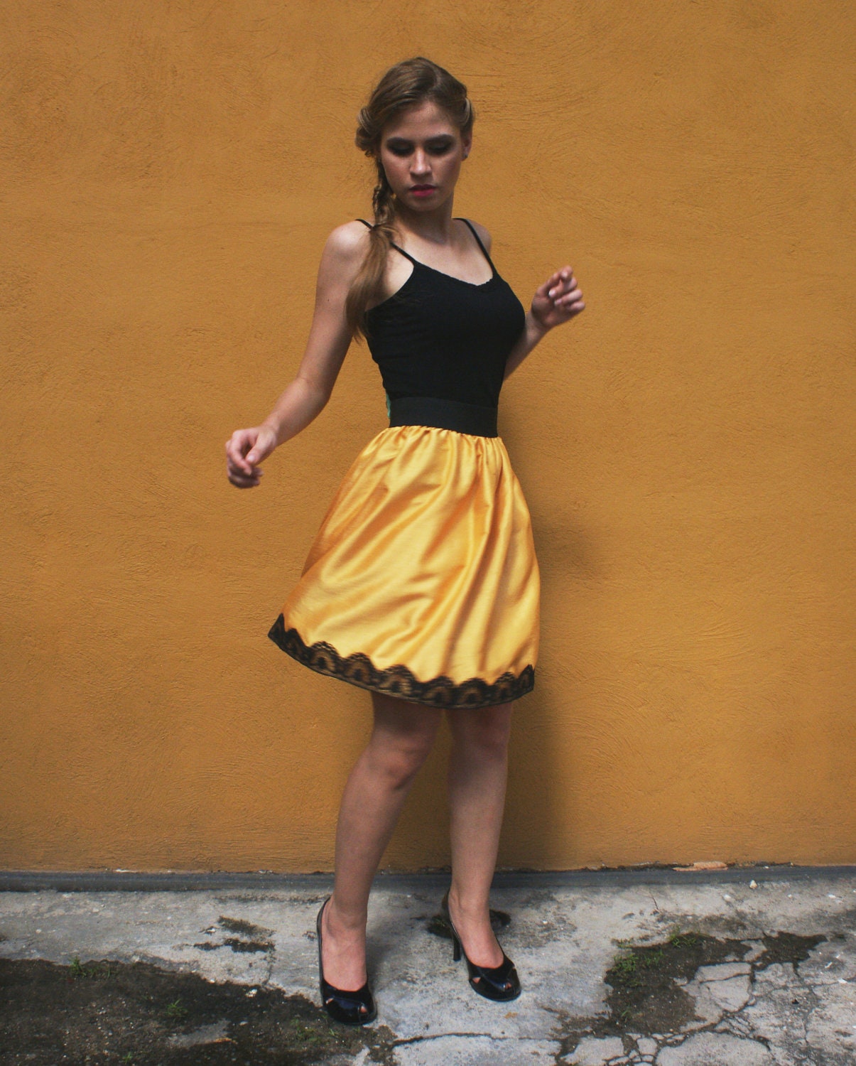 Silk Skirt Scalloped Hem Black Lace FINAL SALE -reserved for tessa-