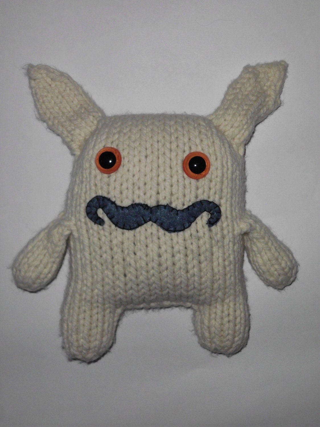 Giant White Rabbit (w/Moustache) Hand Knit Toy