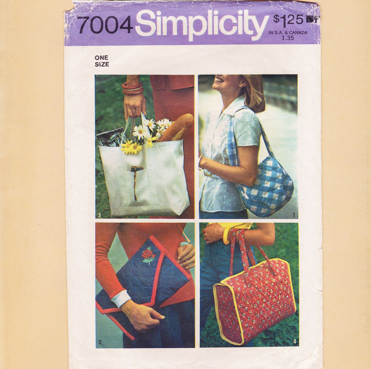 Bag Purse Tote Pattern Simplicity 7004 Vintage Crafts Quilted Fabric ...