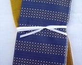 Burp cloth, set of 2, blue and gold polka dot, ready to ship, RTS