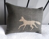 Hand printed little charcoal fox cushion