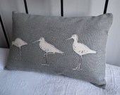 hand printed and stitched grey triple wading bird cushion cover