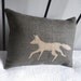 Hand printed little charcoal fox cushion
