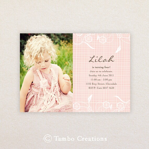Photo Girls Birthday Party Invitations. Sweet floral. I Customize, You Print. Il_570xn