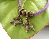Two little dogs cord charm bracelet choice of colours