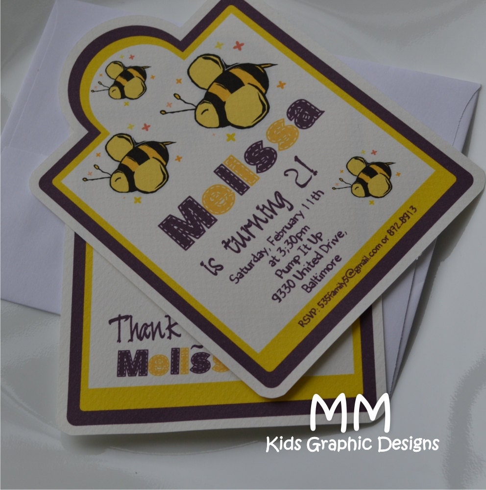 Busy Bees Theme - Set of 20 Invitation and 20 Thank You Cards with Envelopes Il_170x135