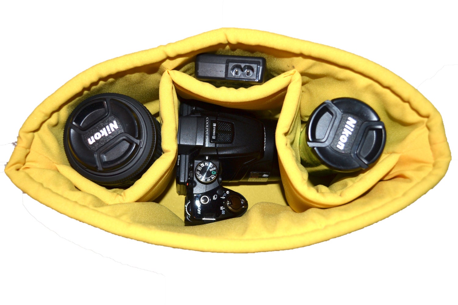 Camera bag, padded camera bag insert for your purse, backpack, diaper bag in  yellow,  by Darby Mack