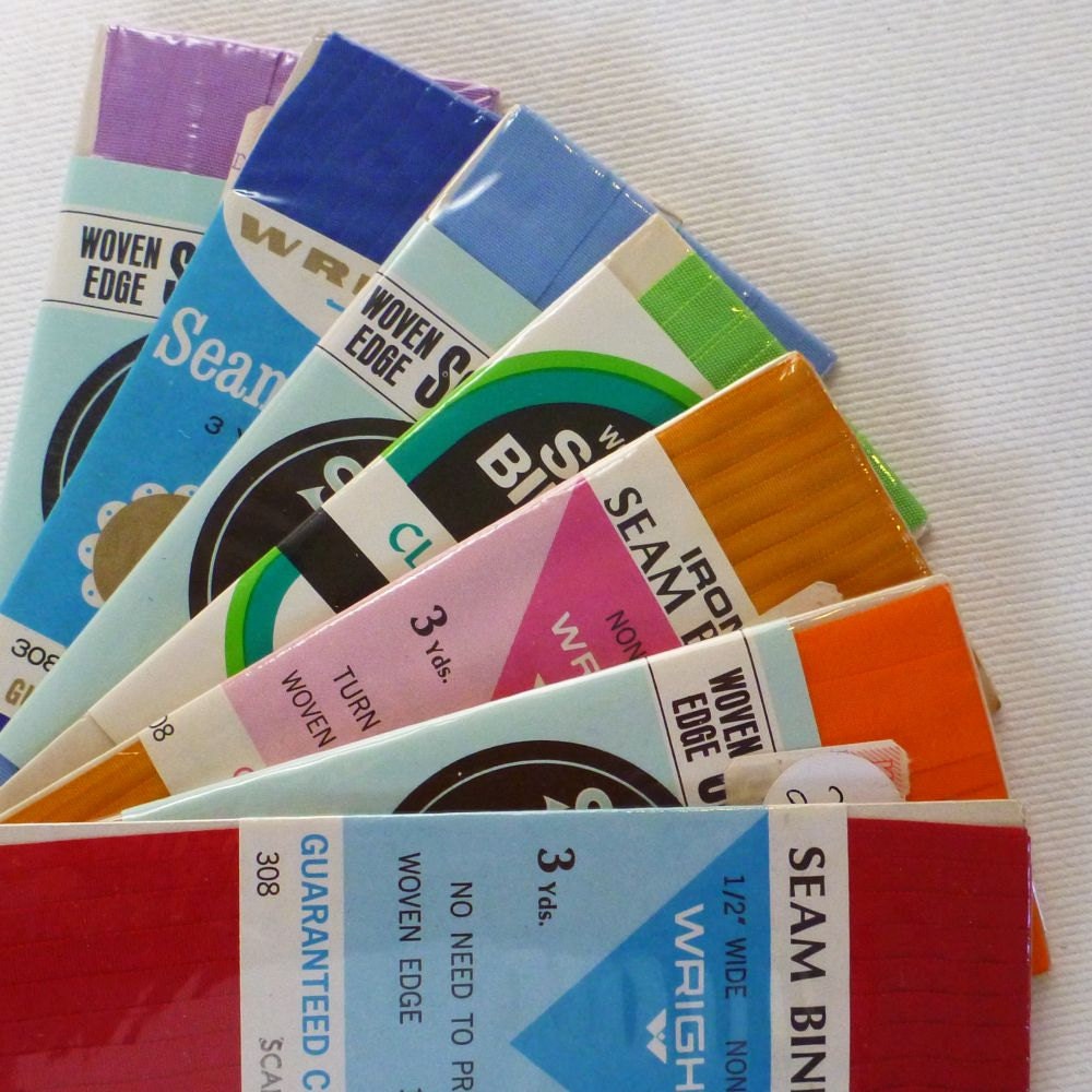 vintage seam binding 7 assorted rainbow colors (wrights clarks star new in package)