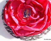 The Bella Baby Hot Pink Rose Satin Fabric Marilyn Monroe MM Scrabble Tile Hair Flower Accessory Black Lace Clip Burlesque Pin Up