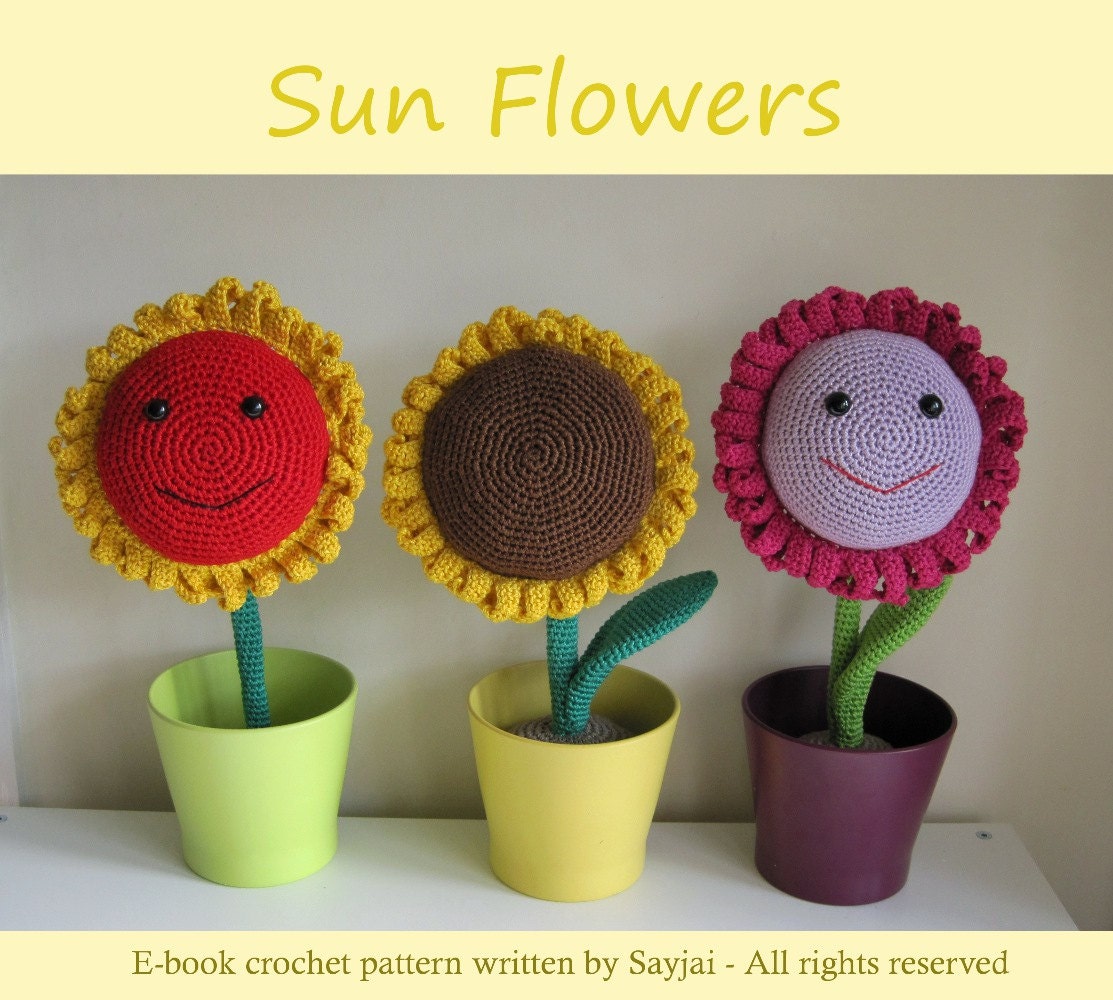 Instant Download PDF Crochet Pattern Sun Flowers - ENGLISH Instructions