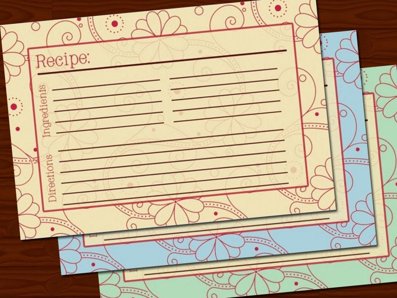 Recipe Cards - Flower Swirls Series - Set of 12 - 4x6 - Heavy Duty