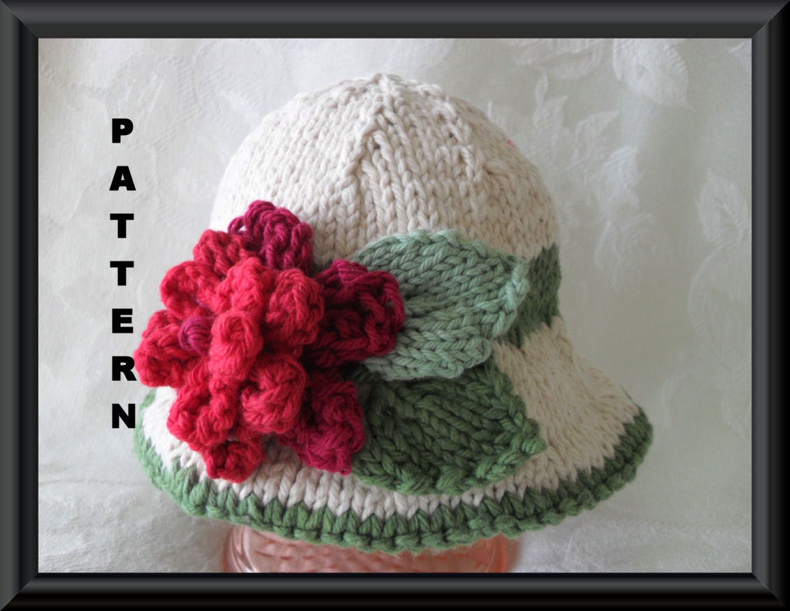Knitting Pattern for Two Baby Hats-Children Clothing-Knitted Baby Bonnet Pattern-Hankd Knitted BABY HAT PATTERNS-Red and Pink Flowers