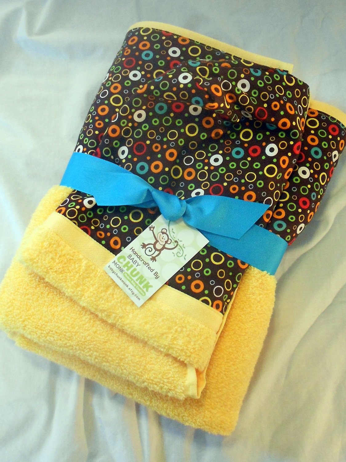 READY TO SHIP - Toddler/Children Hooded Towel - Yellow with Multi-Dot Fabric