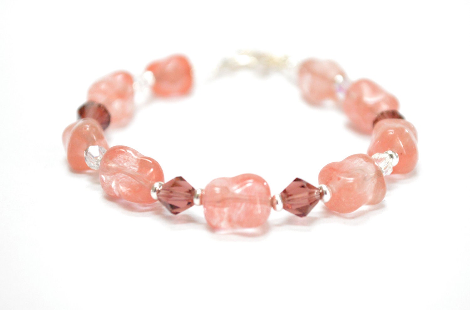 Pink Bracelet, Purple Crystal, Cherry Quartz, Bright, Summer Fashion, Under 20   - Cherry Blossoms