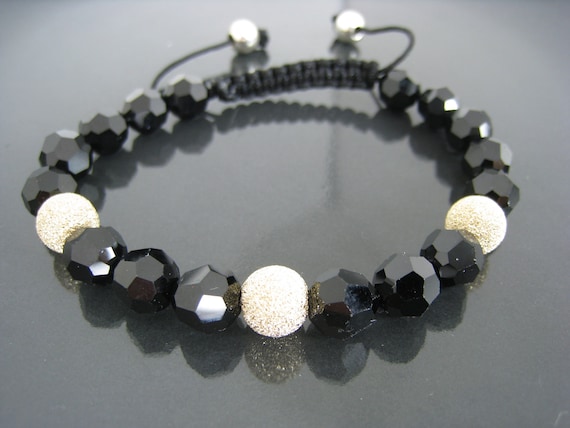 Shamballa Bracelet...Black and Gold Stardust Swarovski Beads with Sterling Silver Ball Ends