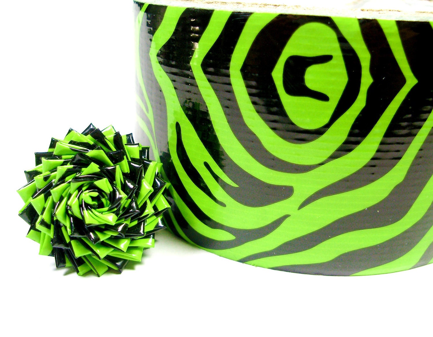 Green and Black Zebra Print Duct Tape Rose Ring