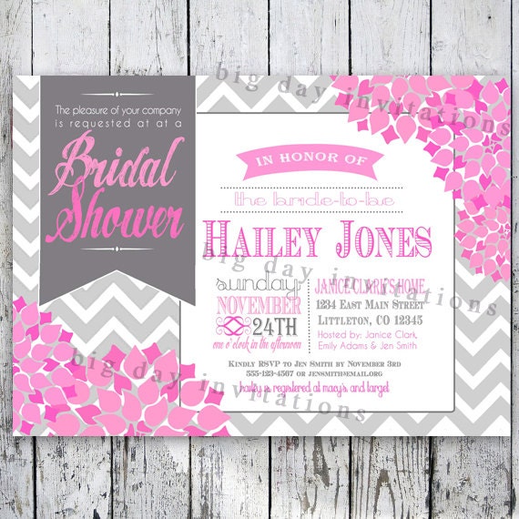 Chevron Floral Bloom Bridal Shower Invitation - Printable file - Modern Design Teal, Yellow, Purple, etc