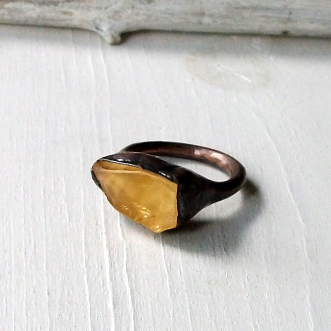 Copper Ring Citrine Ring Gem Stone Sunshine Citrus Yellow Artisan Handmade
