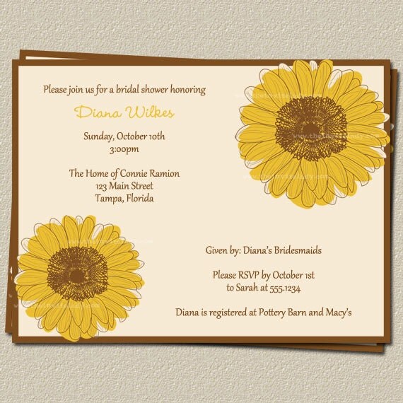 Sunflower Bridal Shower Invitations Wedding by