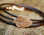 Leaf Bracelet Leather Wrap - Autumn Leaf - Eco Friendly Recycled Bronze