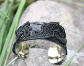 Snakeskin and Lace Cuff Bracelet - Black on black - Small Cuff