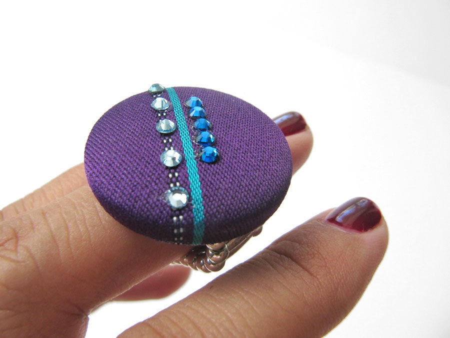 Purple Stripe Necktie Button Ring Swarovski
