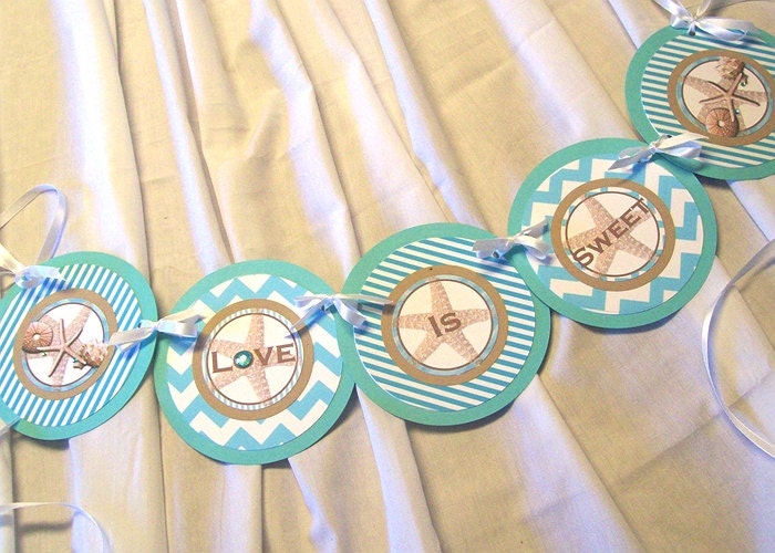 Wedding Banner, Sea Shells, Beach Wedding, Reception, Shower, Chair Sign, Candy Buffet Banner Il_570xn