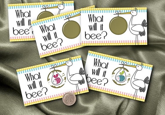 10 Party Scratch Off Cards, Baby Shower, Baby Gender Reveal Cards, Little Bees, Stork Il_570xn