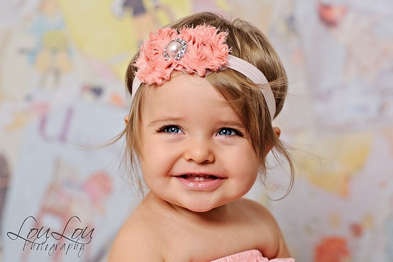 Light pink chiffon headband baby headband adult by IzzysAttic