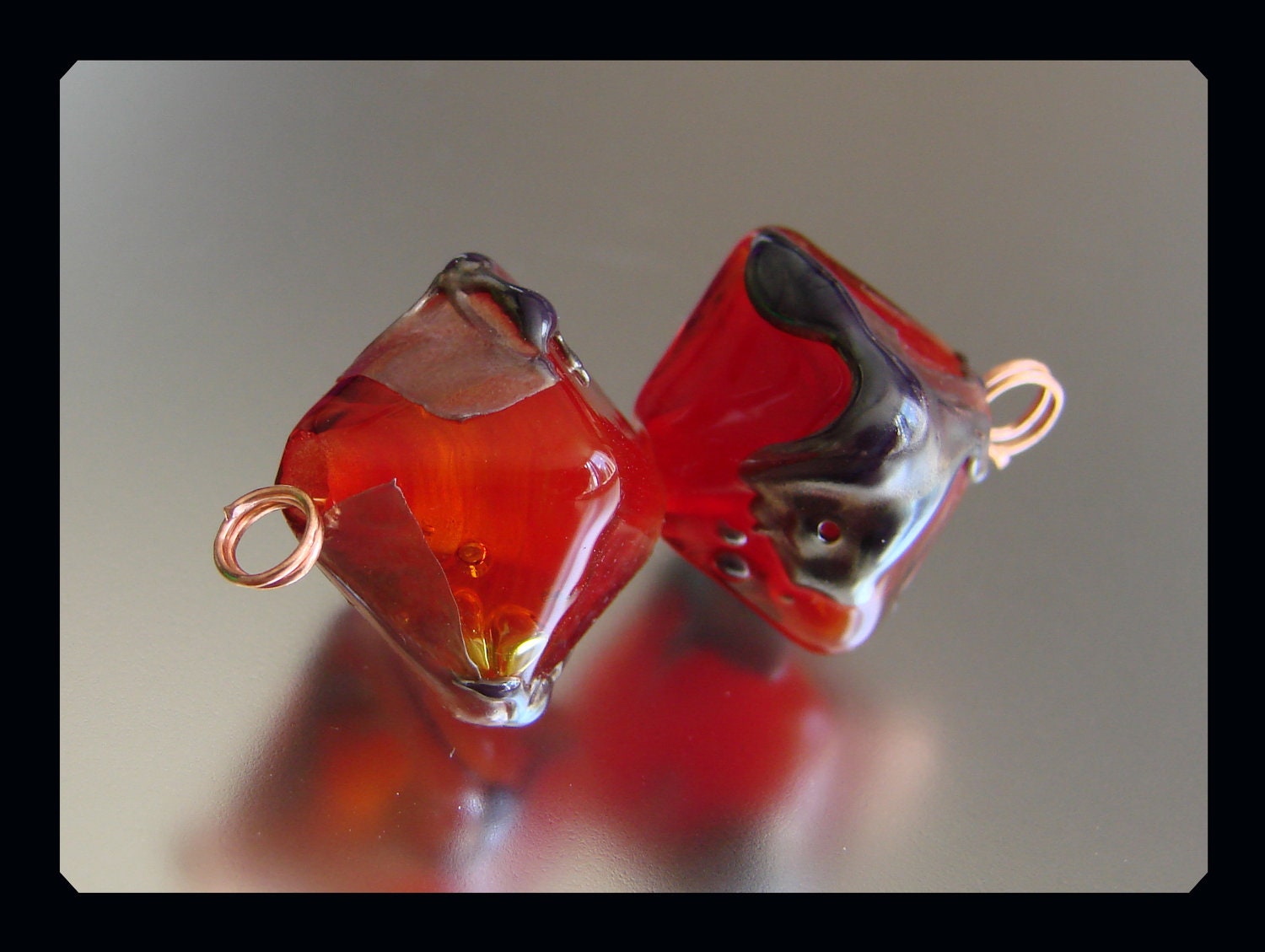 Handmade Lampwork Bead Pair, Bronzed Orange