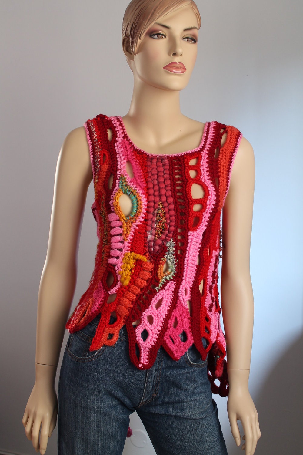 Sunset in Malibu - Freeform Crochet Vest - Top - Tunic -Wearable Art - OOAK