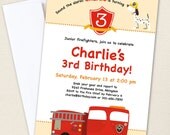 Fire Truck party - Set of 15 custom invitations - Printable file also available