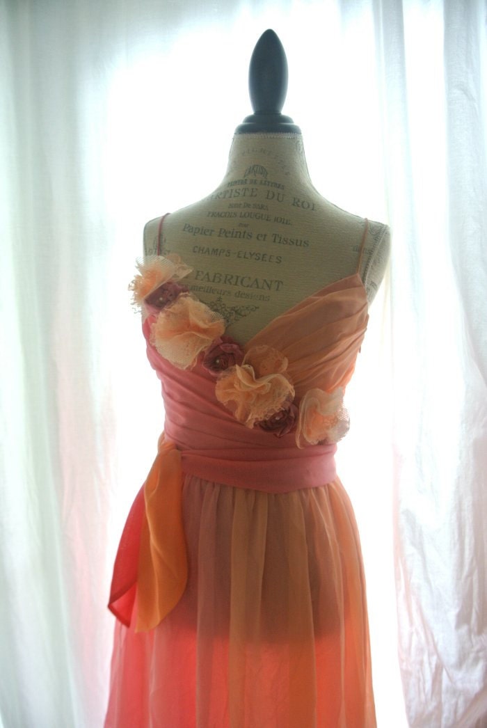 Vintage floral embellished sundress, country fair dress, farmgirl chic, shabby, cottage chic chiffon dress, womens clothing