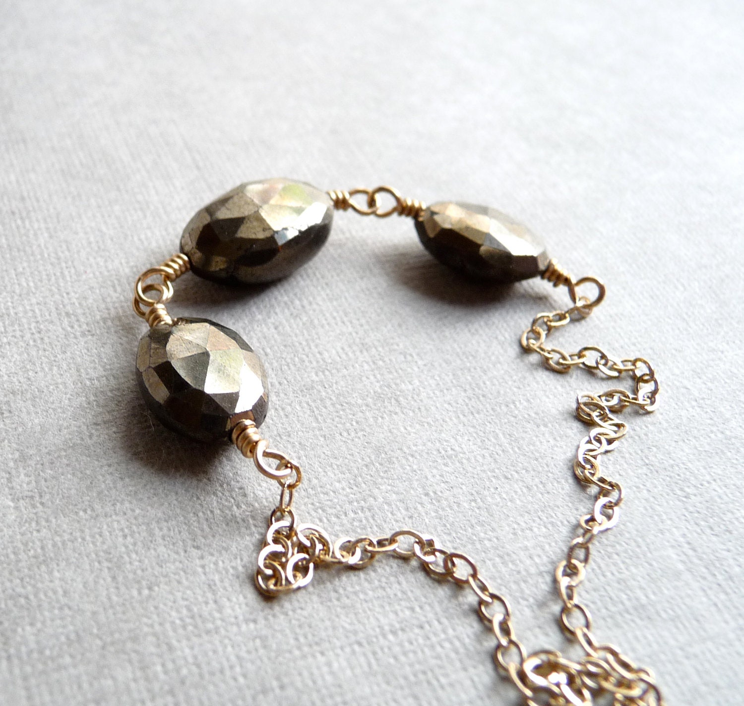 Pyrite Necklace, Faceted Pyrite Oval Necklace, Fools Gold Gemstone, Gold Filled Chain Necklace, Under 50 - karinagracejewelry