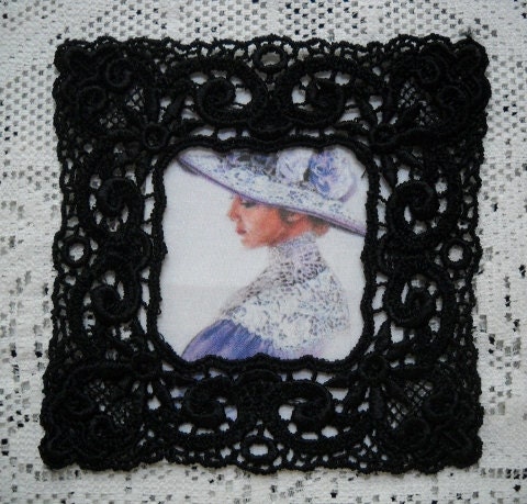 Black Lace Frame Venise Crazy Quilt Altered Art Collage Applique Motif Trio Kit
