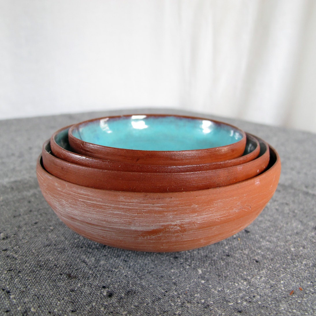 Signed Studio Pottery 1950s Nesting Bowls Set of 4