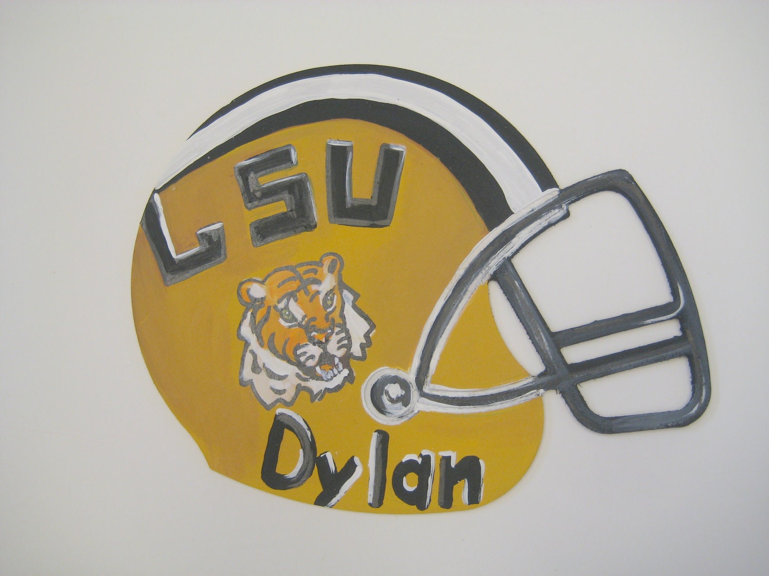 Handpainted wooden football helmet wall hanging with the child's name and favorite team