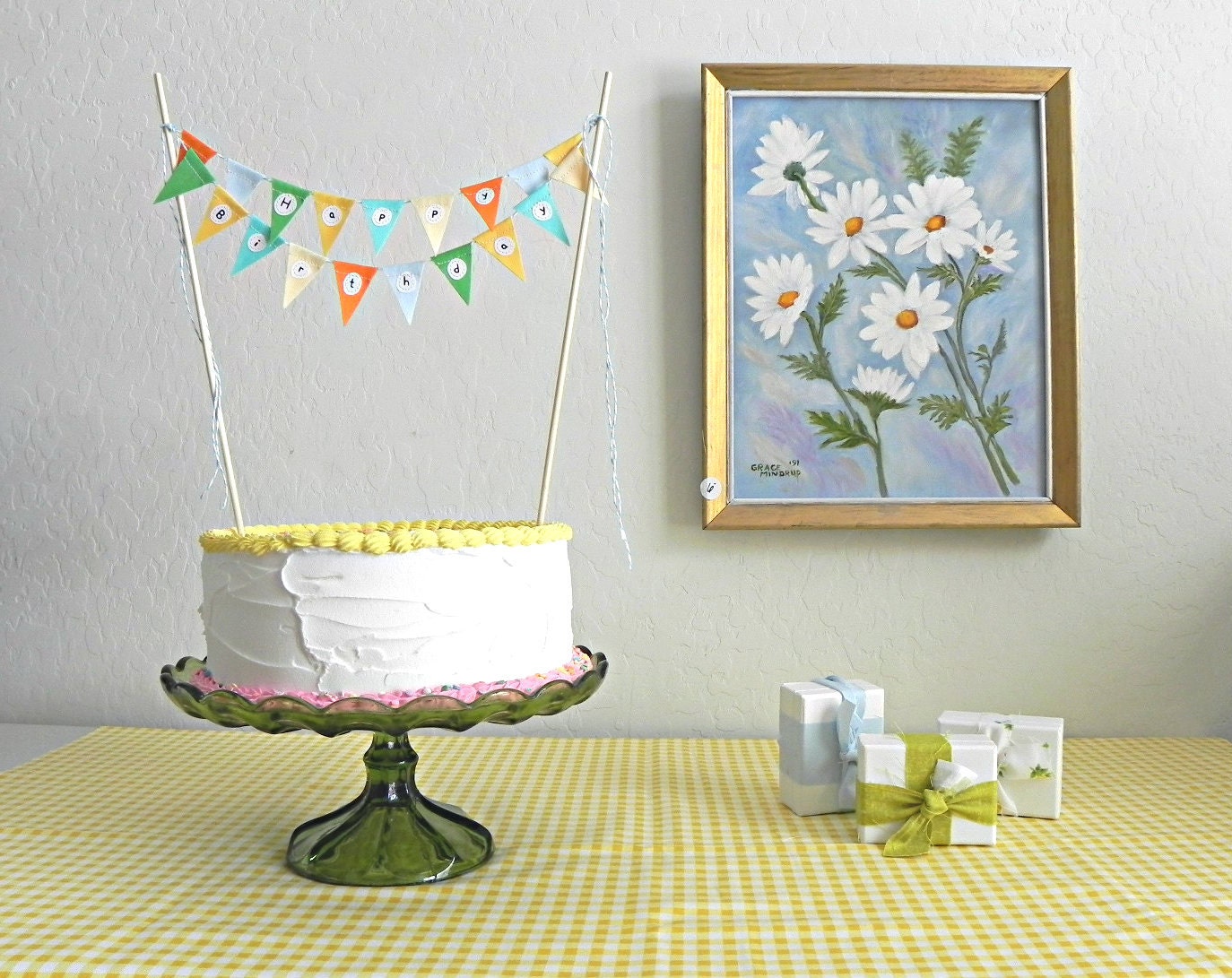 Happy Birthday Orange Yellow Blue Green Fabric Cake Bunting Banner Decoration Il_570xn