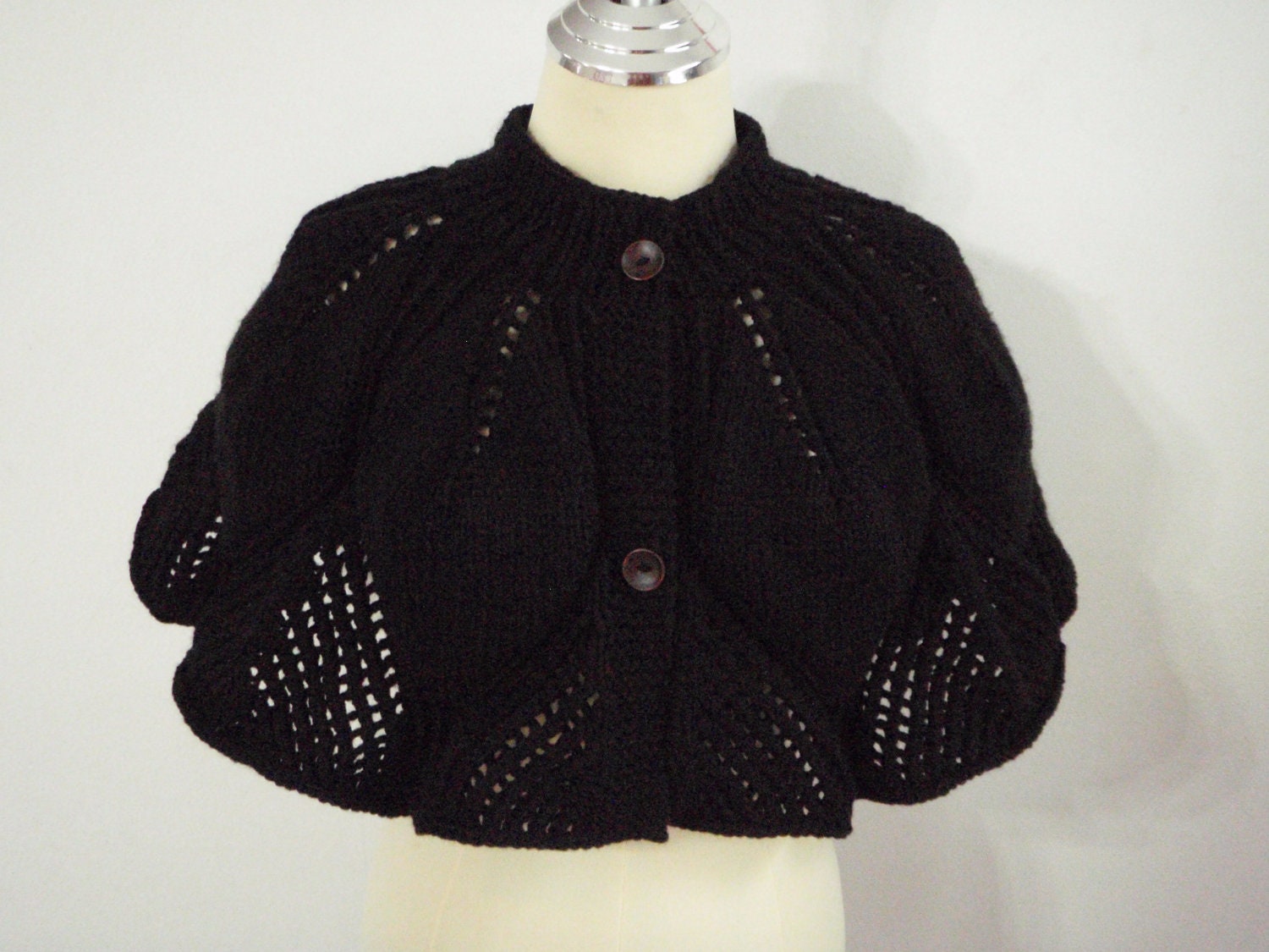 Knitted in Black Capelet, poncho, shrug for women