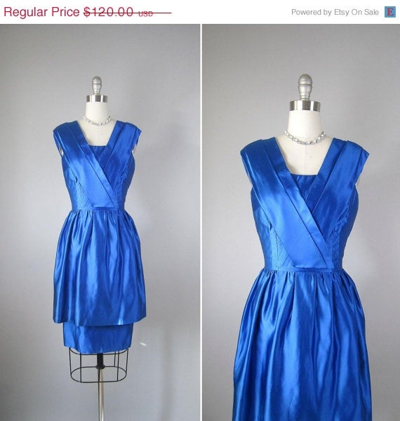 20% off SALE Vintage 1950s Dress // 50s Designer Couture Cobalt Blue Party Dress // Premier